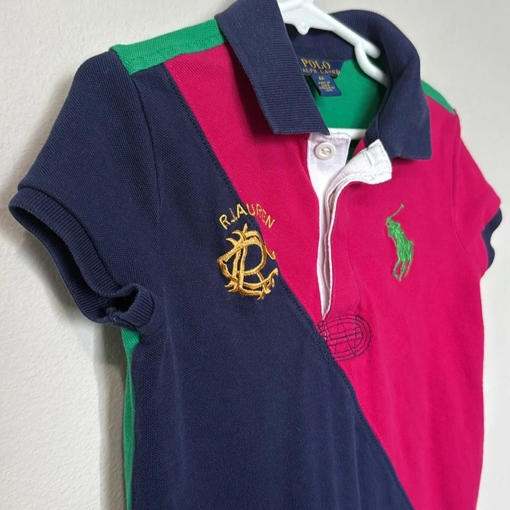 Polo Ralph Lauren Girls Dress Size 6X Colorful Classic Preppy Logo Pony Collar